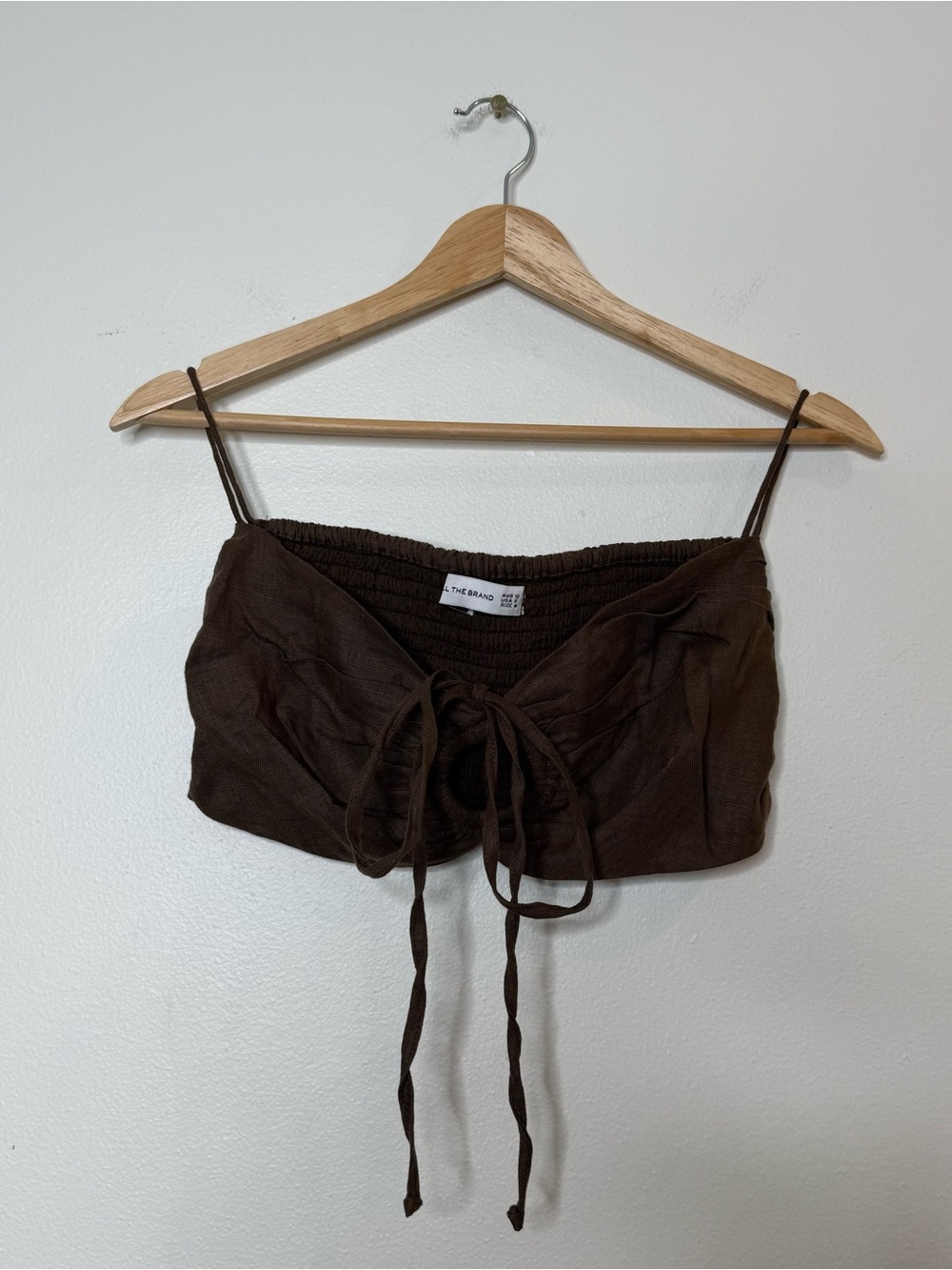 Faithful The Brand Linen Beach Tropical Vacation  Halter Bra Top in brown medium